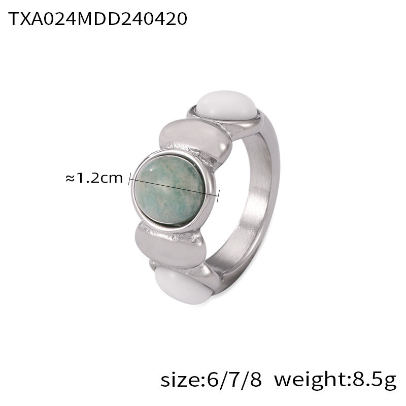 Wholesale Geometric inlaid natural stone stitching round beads titanium steel jewelry set